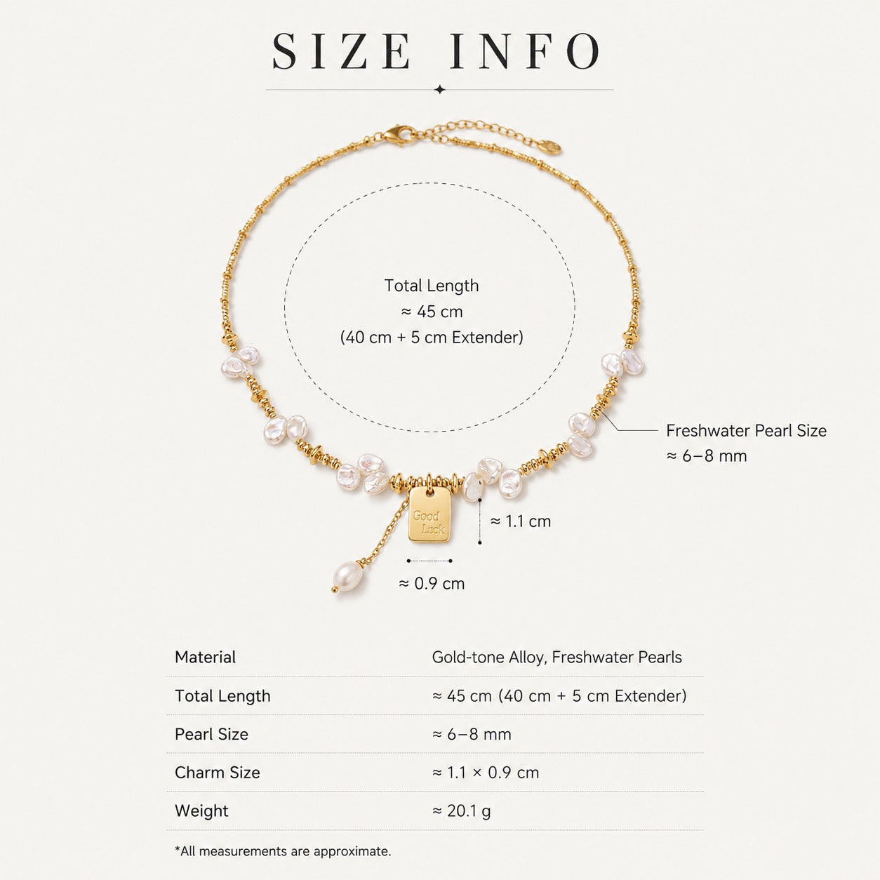 Size guide for Good Luck Baroque Pearl Necklace