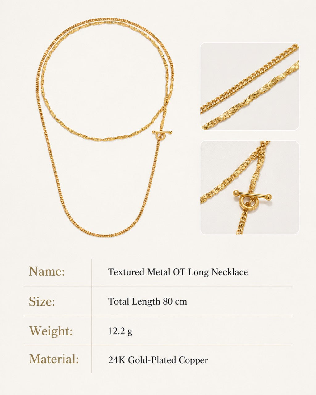 Size guide for Imperfect Bloom OT Long Necklace with 80 cm total length