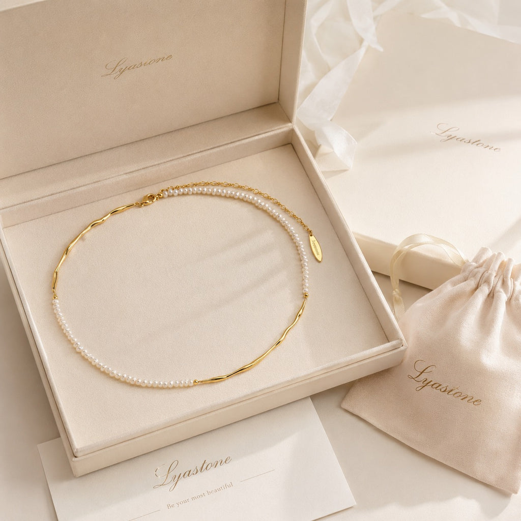 Lyastone gift packaging with Imperfect Bloom Pearl Necklace