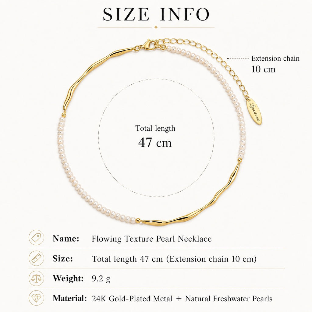 Size information for Lyastone Imperfect Bloom Pearl Necklace 47 cm with 10 cm extension chain