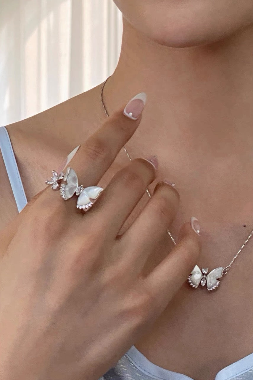 Moonveil Butterfly Ring styled with matching butterfly necklace by Lyastone