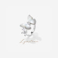 Moonveil Butterfly Ring in silver tone with white mother of pearl butterfly wings by Lyastone