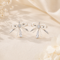 Lyastone silver pearl bow crystal drop earrings hero image