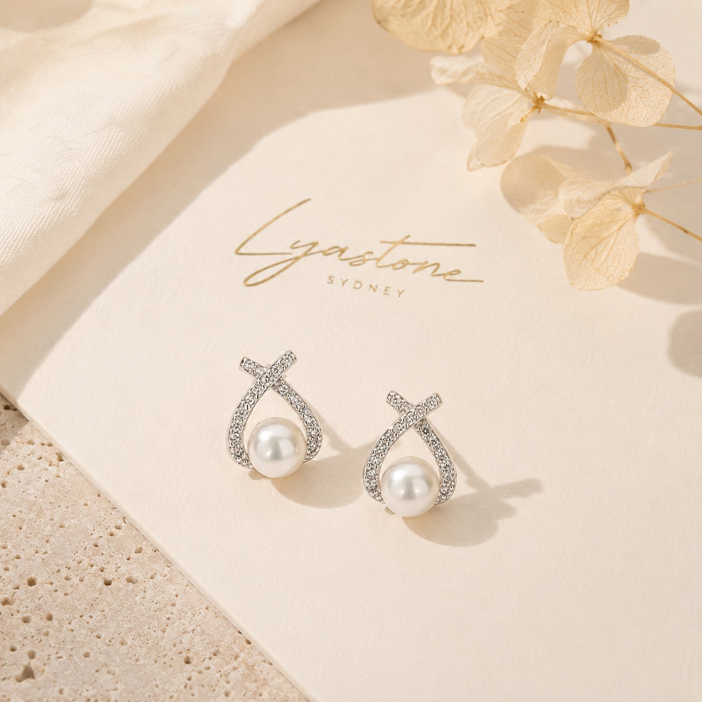 Lyastone Pearl Knot Studs freshwater pearl and sterling silver earrings
