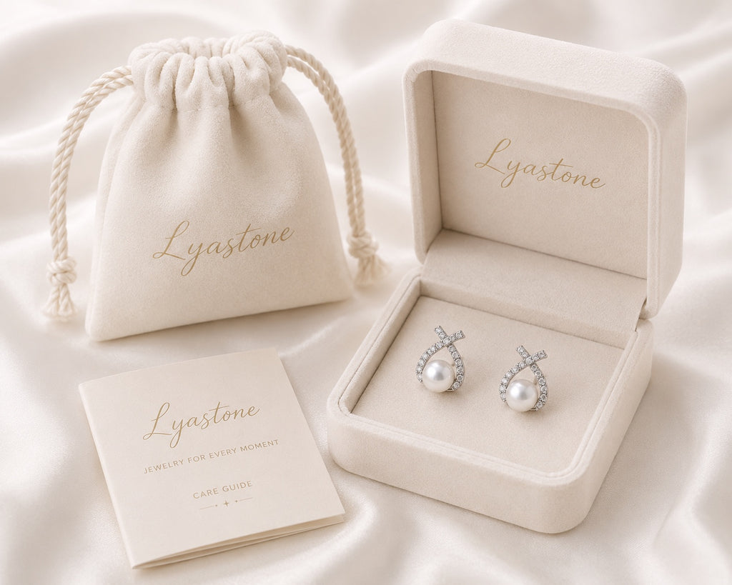 Pearl Knot Studs in Lyastone signature gift packaging