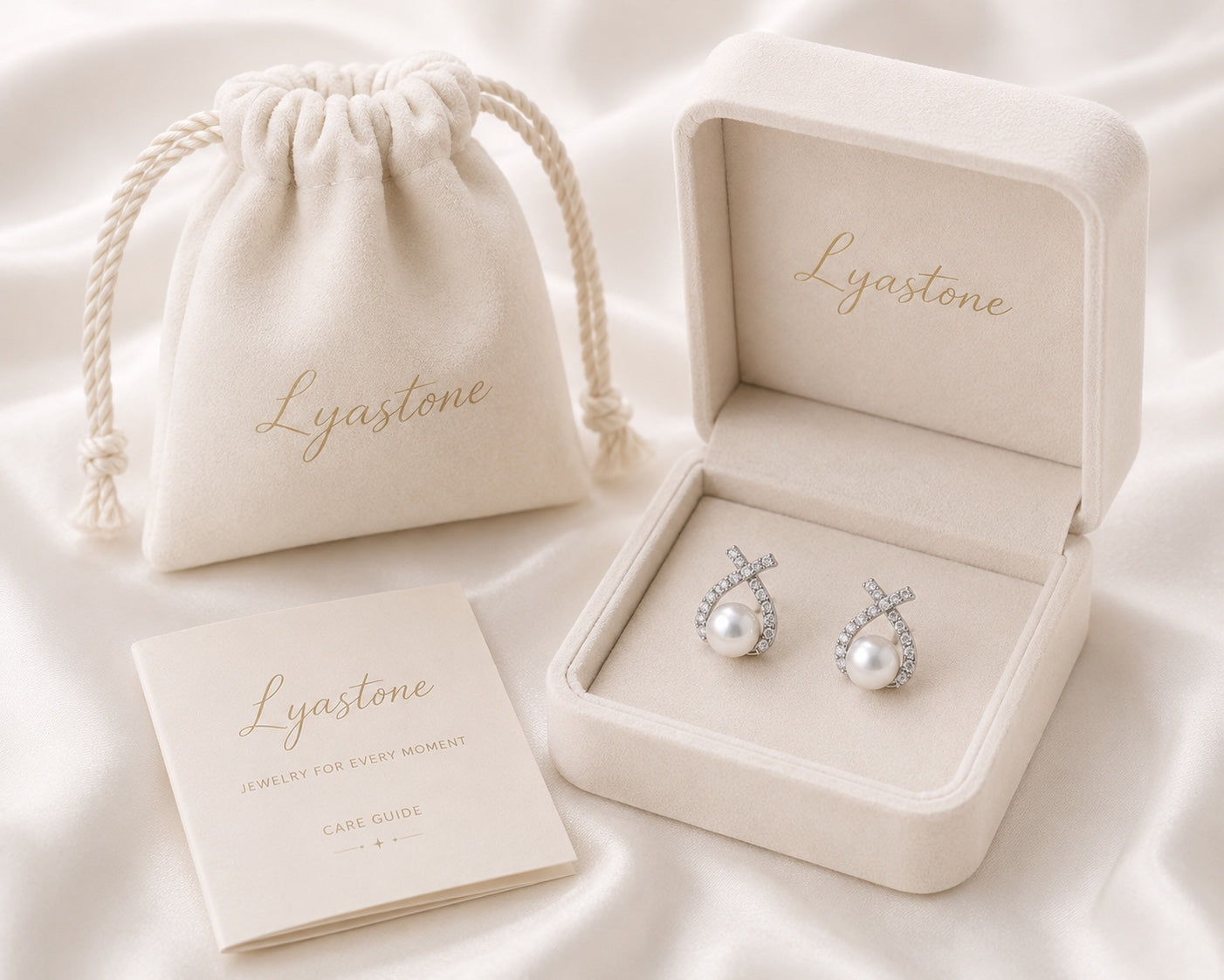 Pearl Knot Studs in Lyastone signature gift packaging