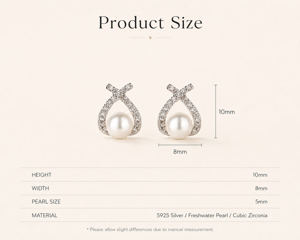 Pearl Knot Studs size guide 10mm high and 8mm wide