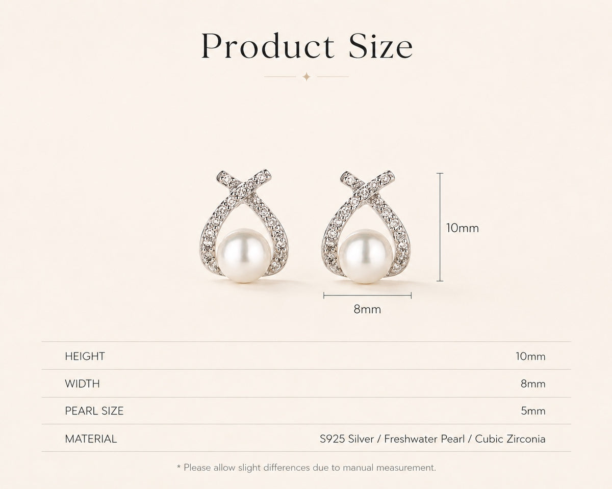 Pearl Knot Studs size guide 10mm high and 8mm wide