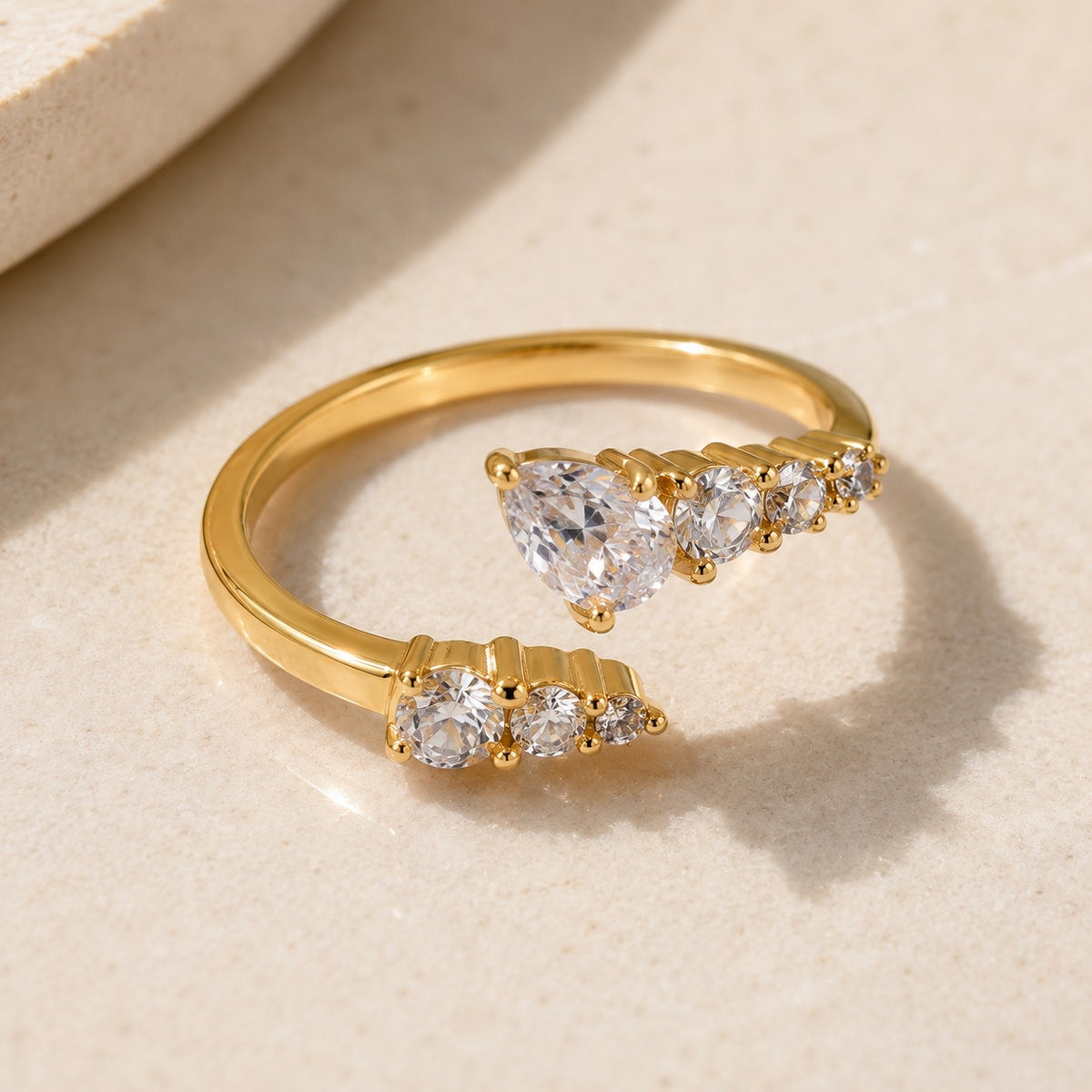 Close up of Seraphine Crystal Serpent Ring with cubic zirconia stones