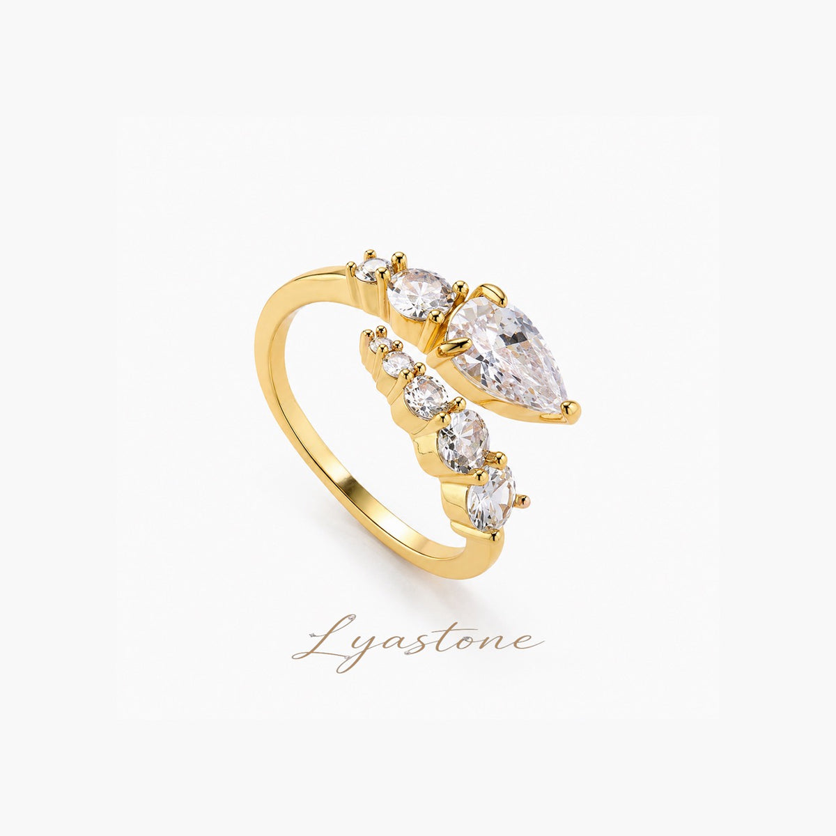 Seraphine Crystal Serpent Ring in gold with pear cut crystal by Lyastone