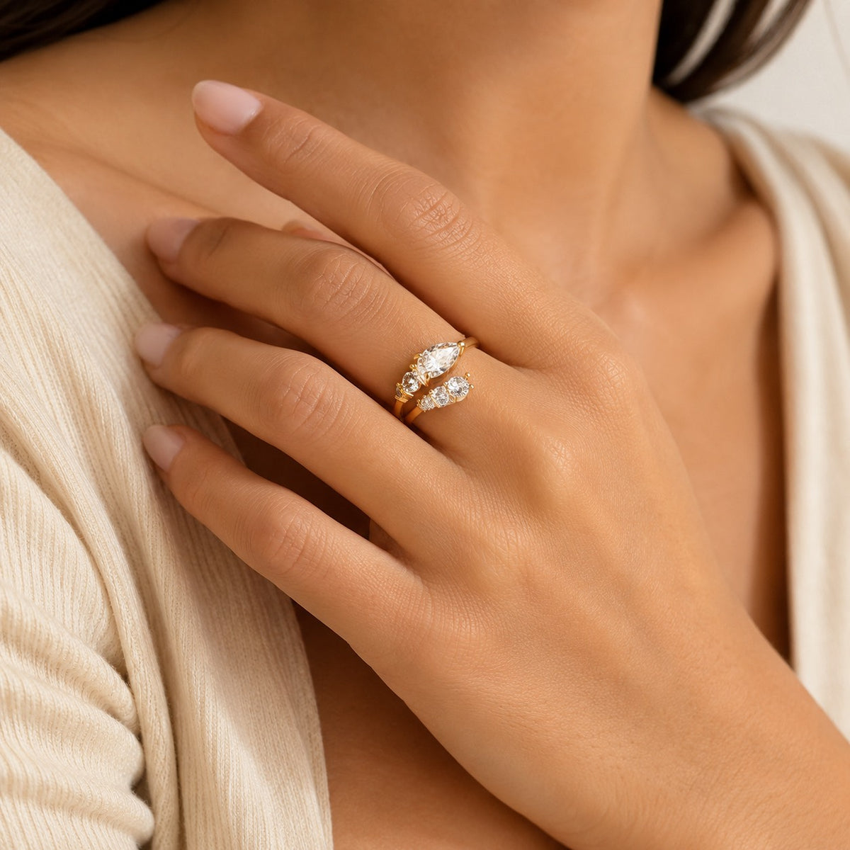 Seraphine Crystal Serpent Ring worn on hand in gold tone