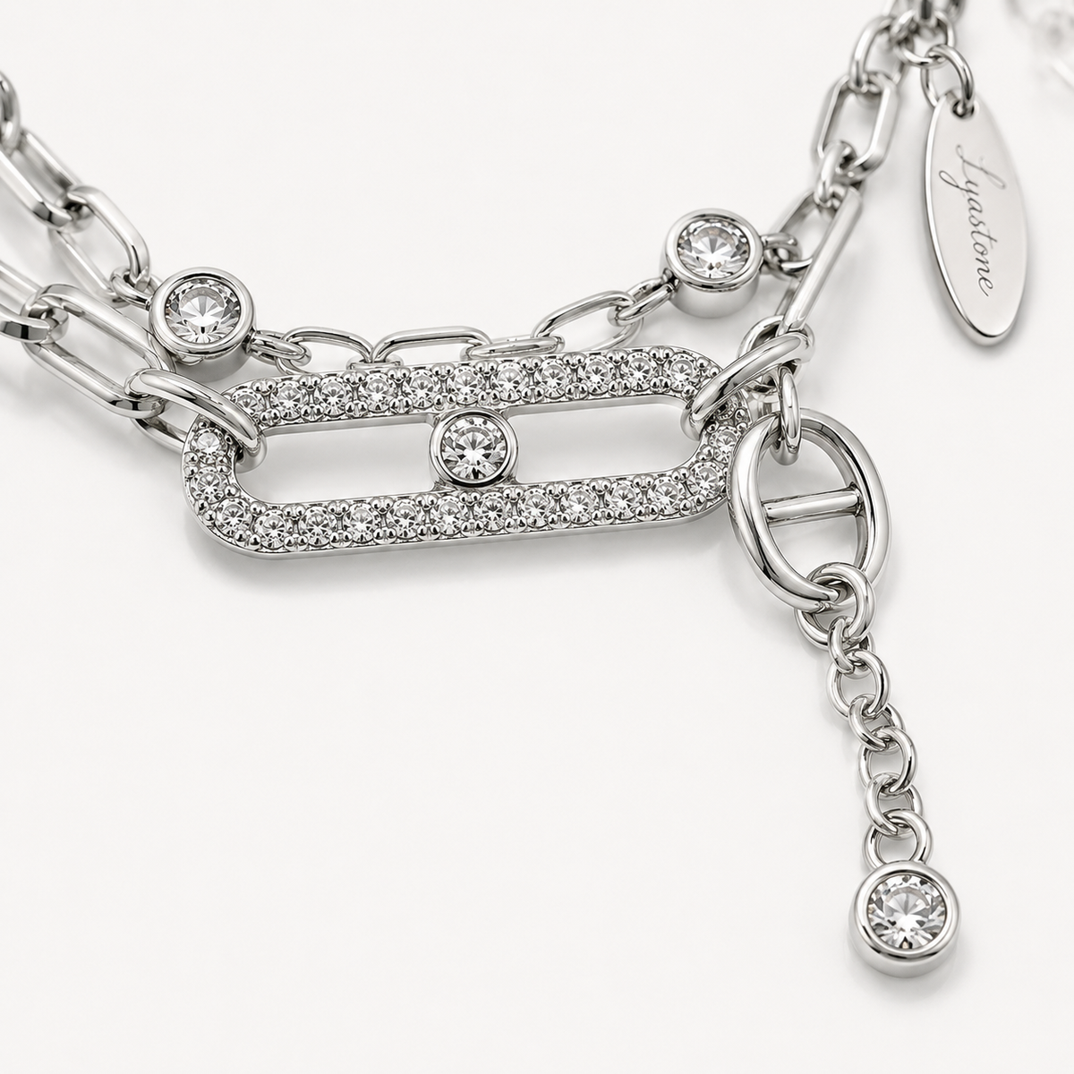 Elara Crystal Link Bracelet crystal link and dangling detail