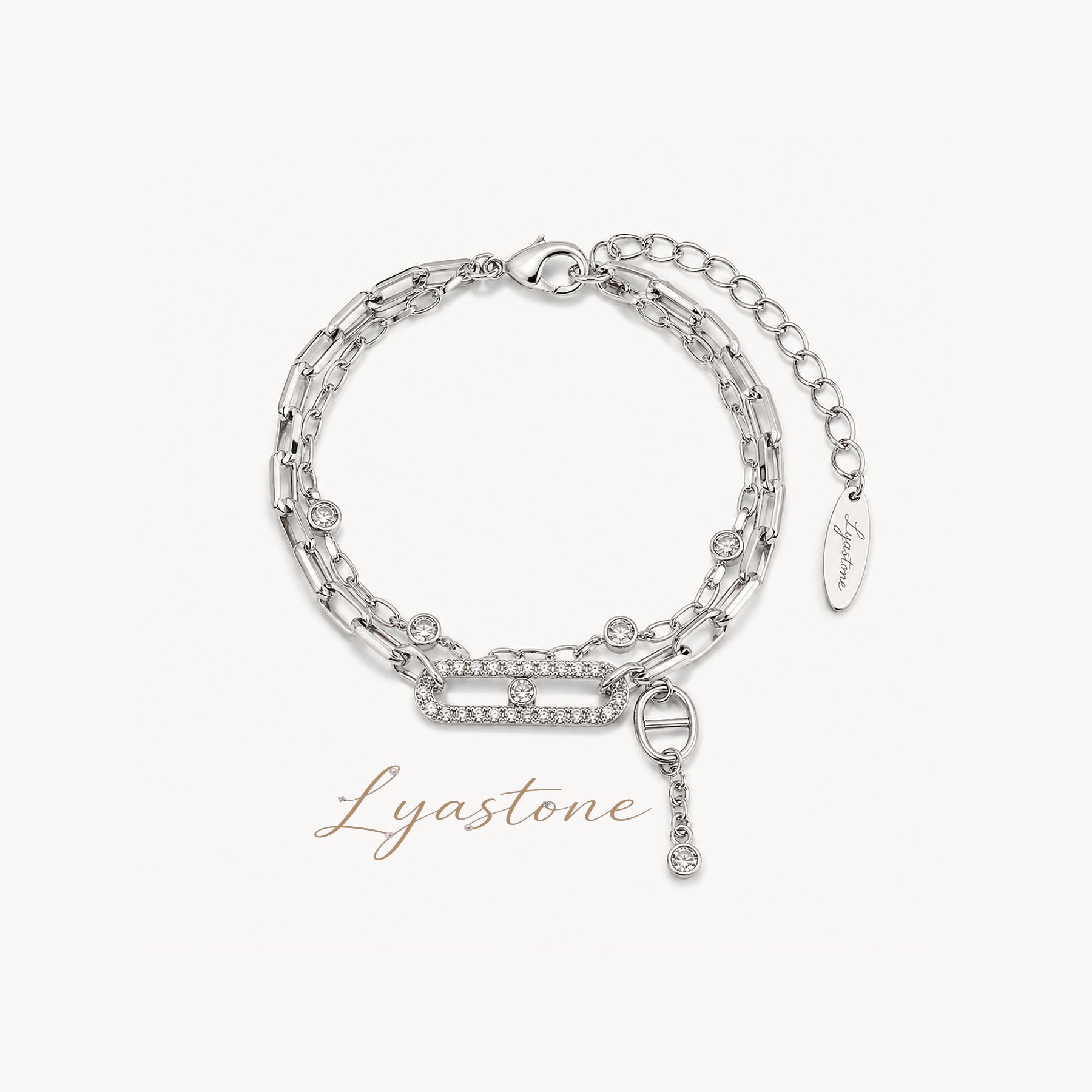 Lyastone Elara Crystal Link Bracelet in silver