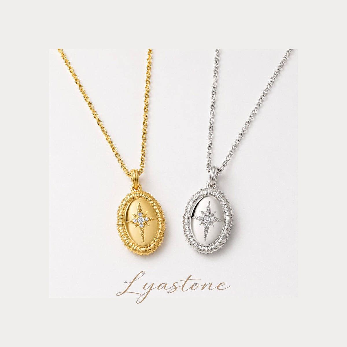 Stella Oval Pendant Necklace in gold and silver with cubic zirconia by Lyastone
