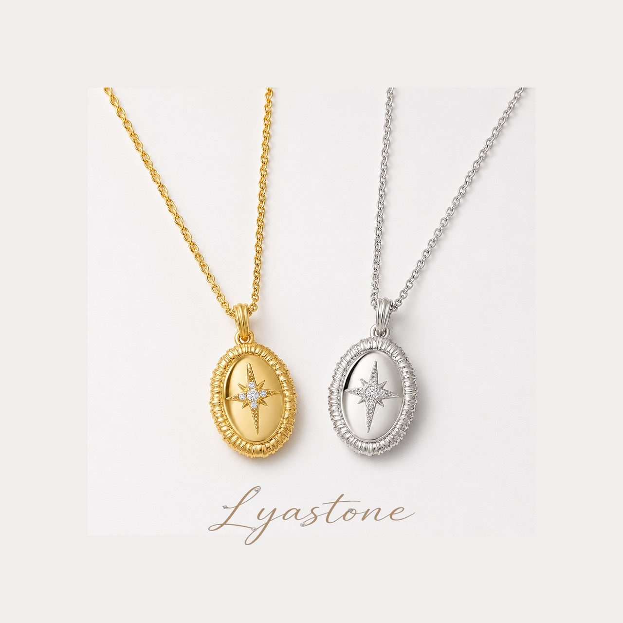 Stella Oval Pendant Necklace in gold and silver with cubic zirconia by Lyastone
