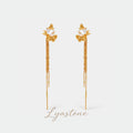 Sunlit Tide Butterfly Pearl Chain Earrings in gold by Lyastone