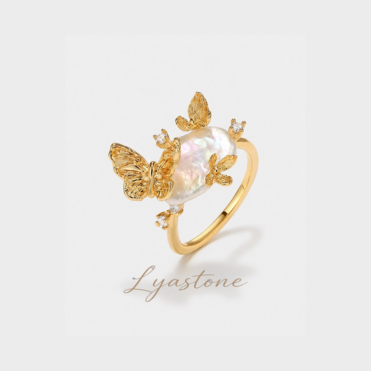 Sunlit Tide Butterfly Pearl Ring in gold with freshwater pearl by Lyastone