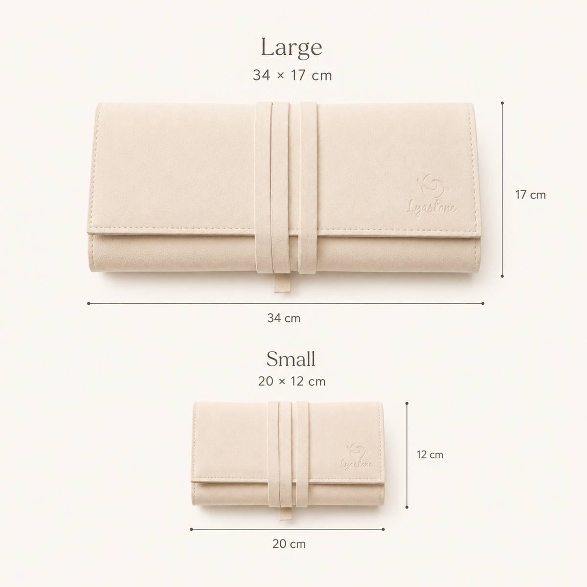 Lyastone travel jewellery roll size comparison small and large