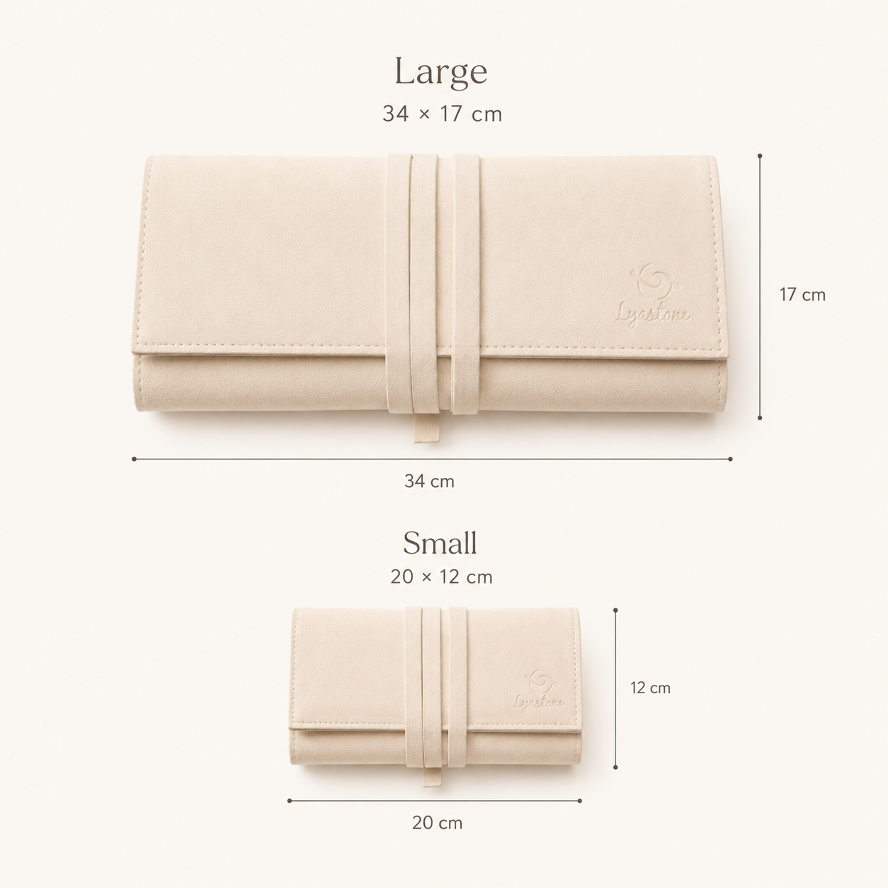 Lyastone travel jewellery roll size comparison small and large