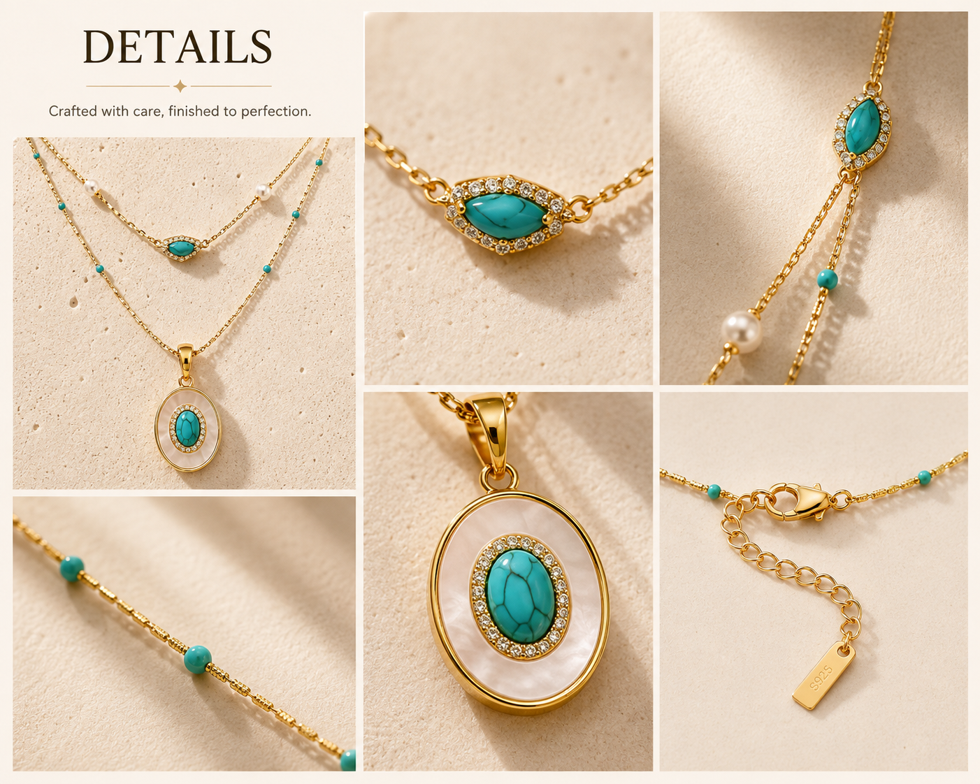 Azure Solstice Layered Necklace detail views