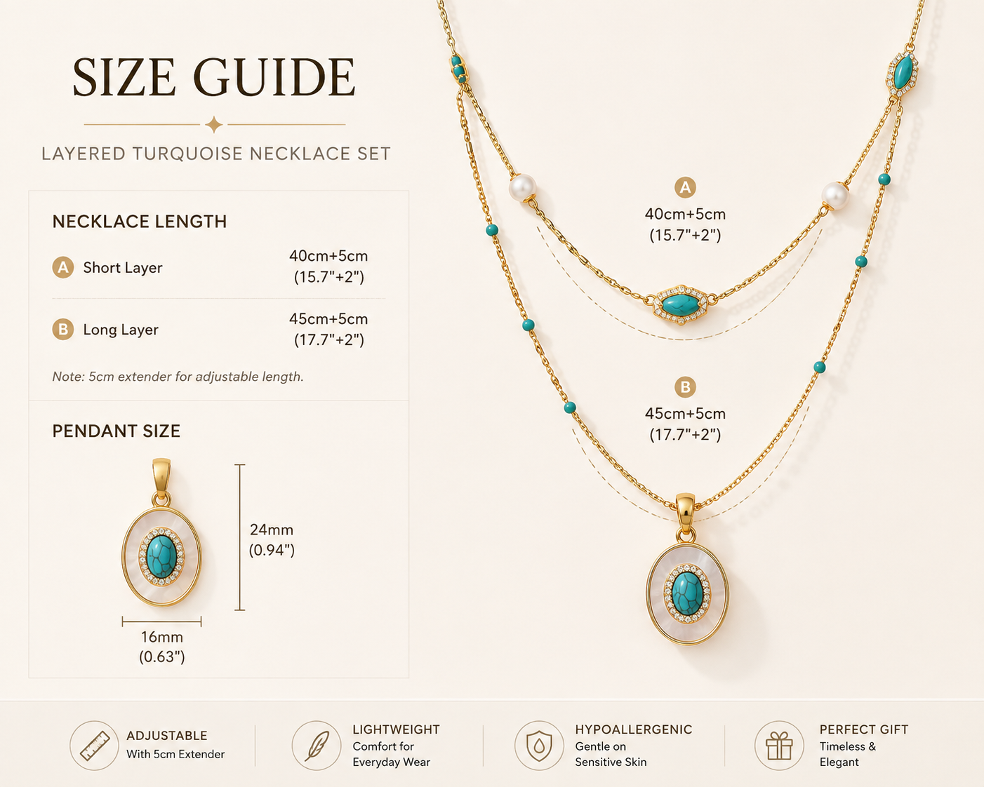 Azure Solstice Layered Necklace size guide