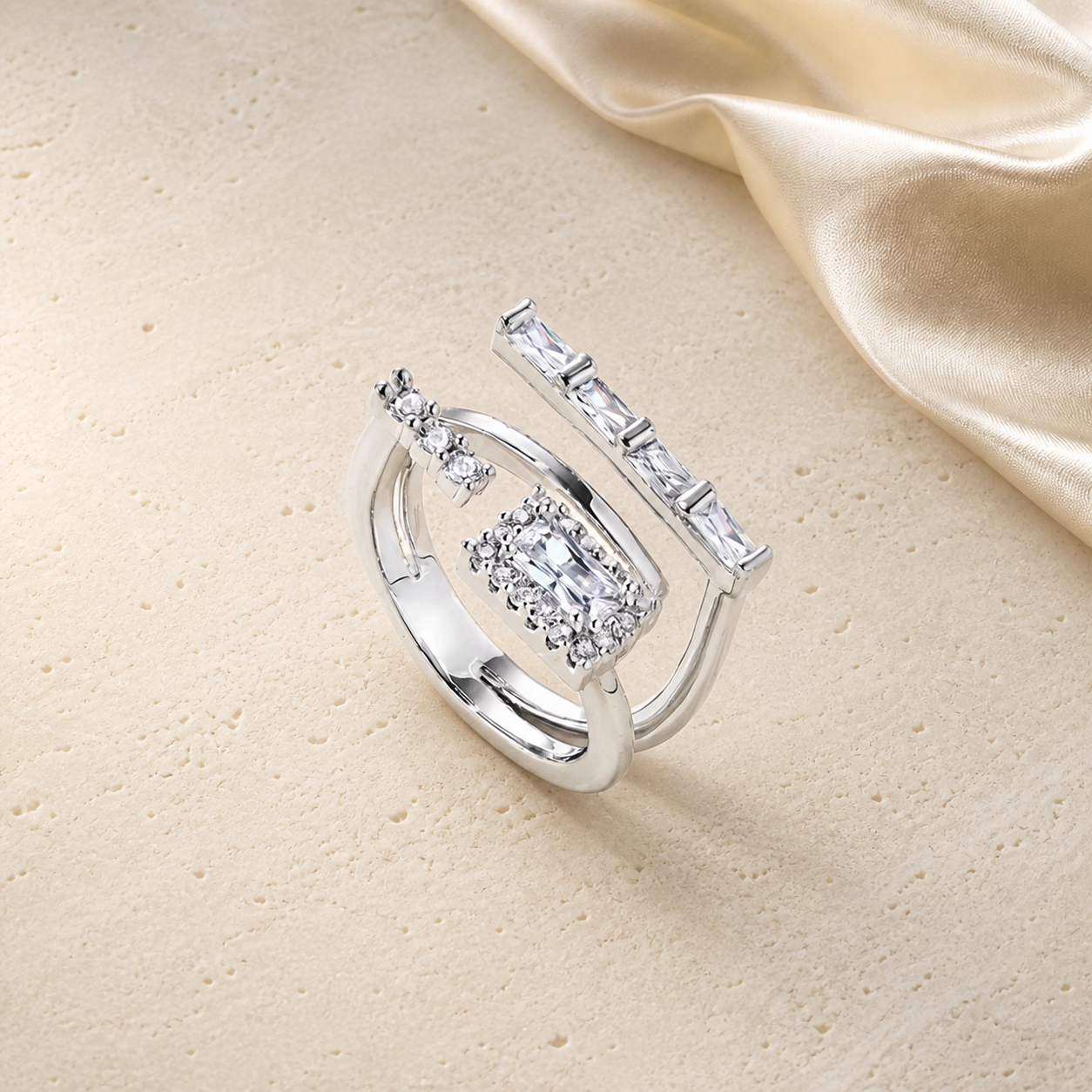 Parallel Prism Zircon Ring in silver with clear zircon stones