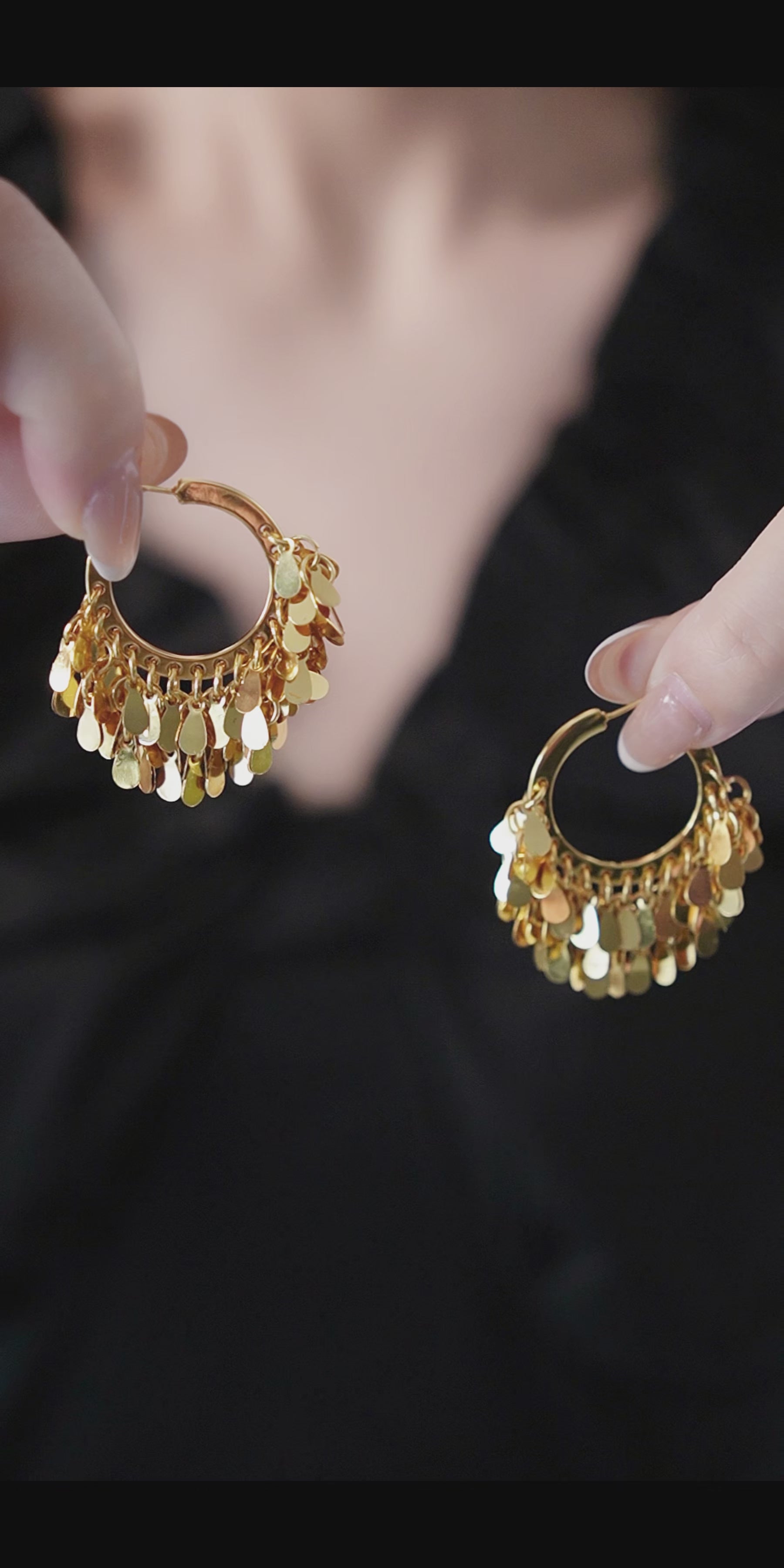 Gold dangle hoop earrings for women