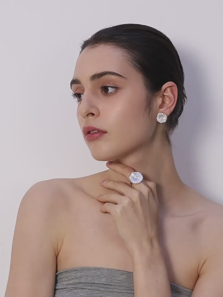 Dewdrop zircon lotus leaf earrings