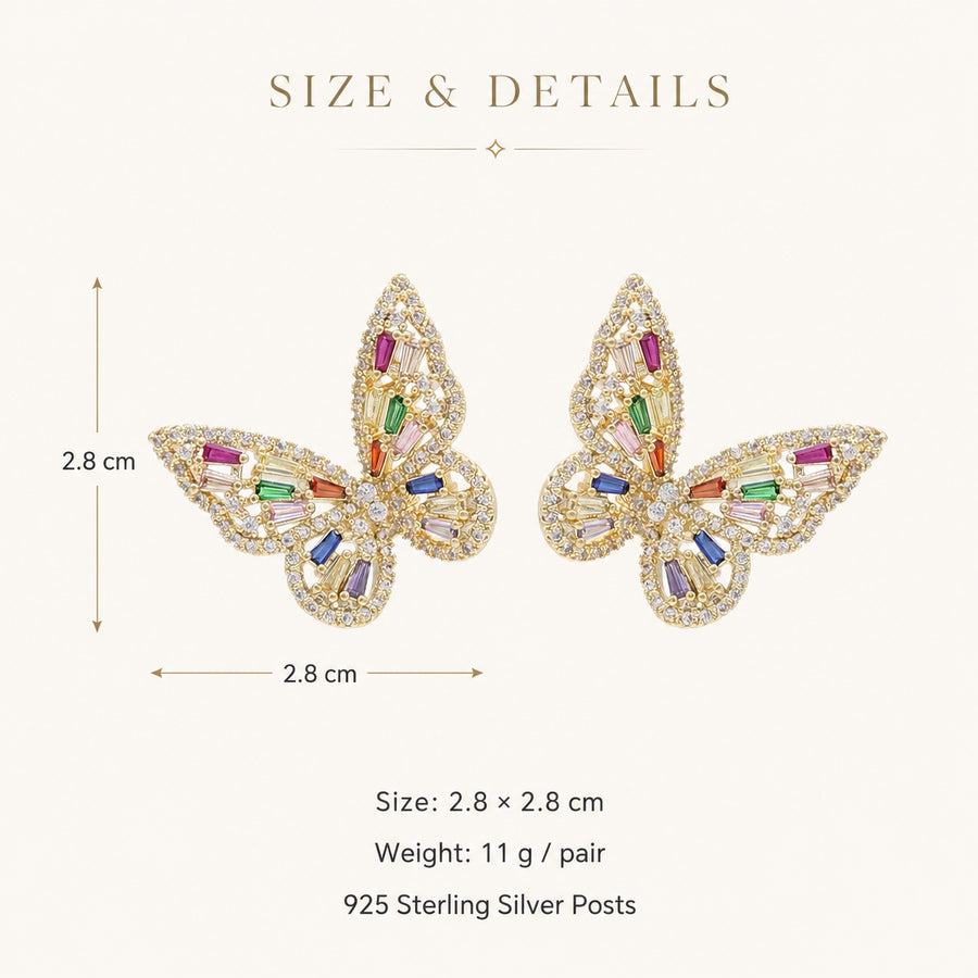 Prism Flutter Butterfly Earrings size guide showing 2.8 by 2.8 centimetres