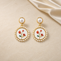 Rosalie Pearl Earrings with floral enamel details