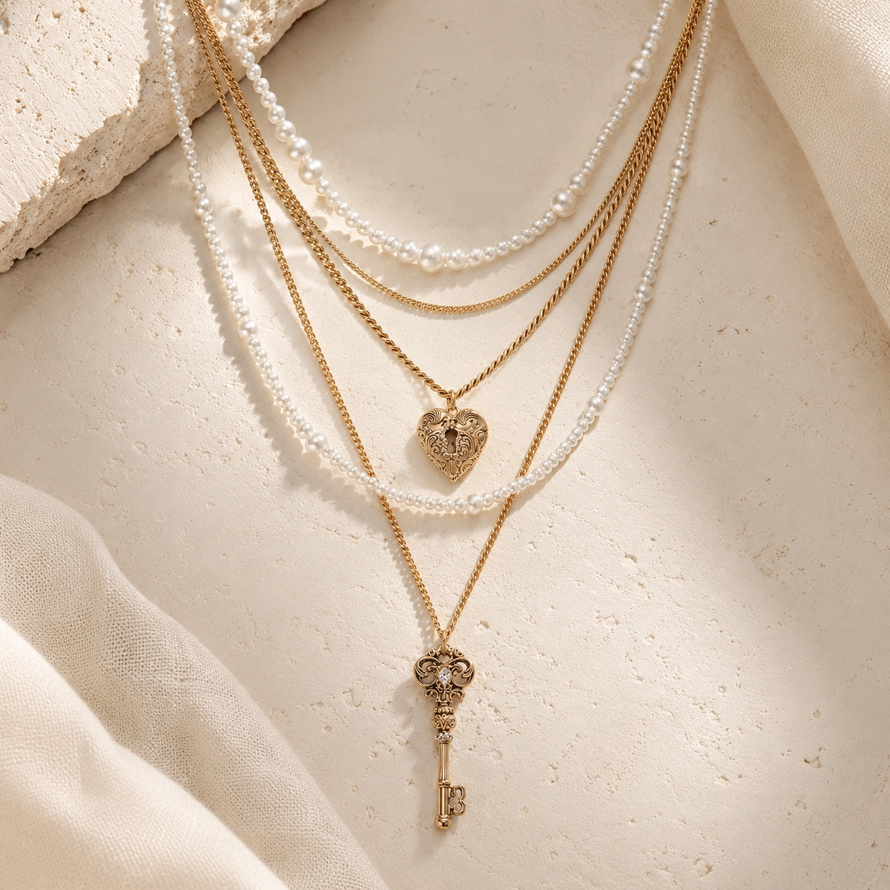 Secret Key 3-in-1 Layered Pearl Necklace – Lyastone Jewellery