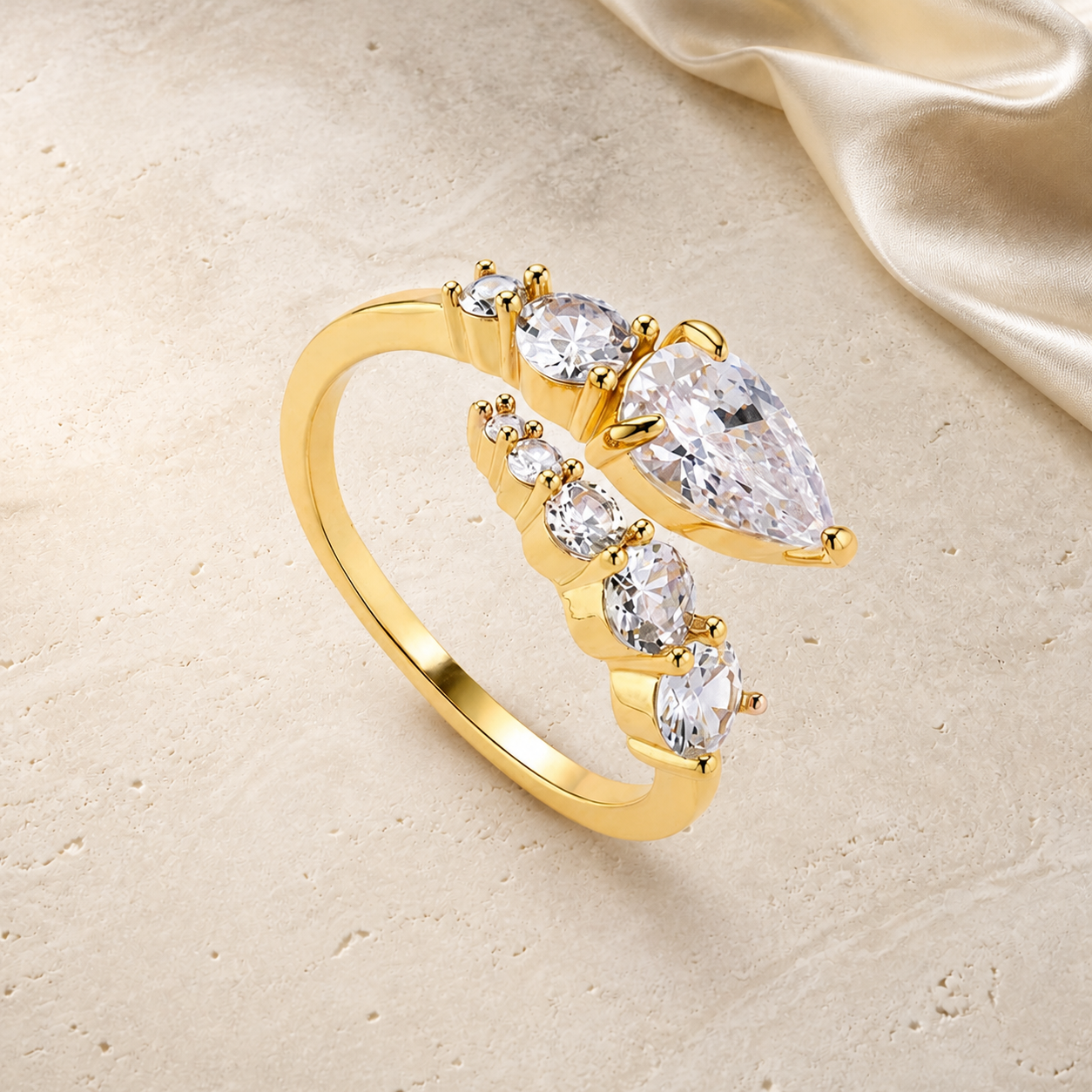 Seraphine Crystal Serpent Ring in gold with clear crystals
