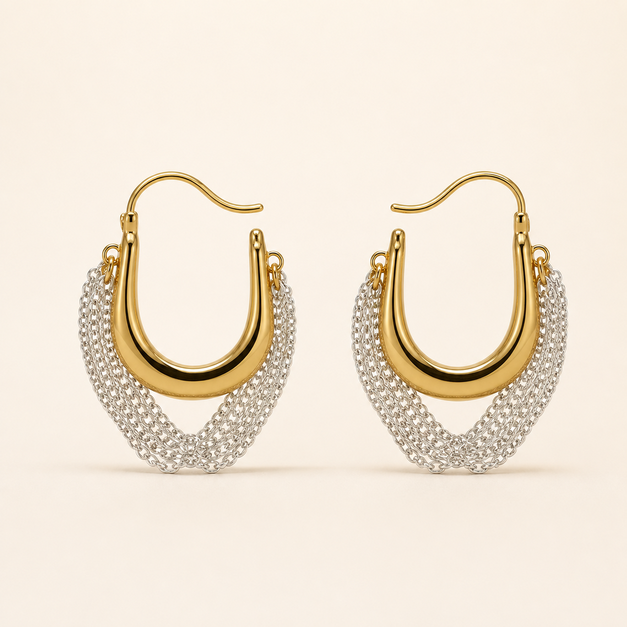 Solara Cascade two-tone chain hoop earrings front view