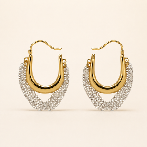 Solara Cascade two-tone chain hoop earrings front view