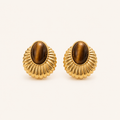 Front view of Solis oval tiger eye stud earrings