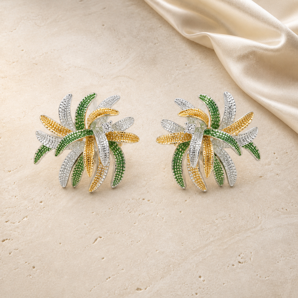 Sorrento Earrings in silver gold and green