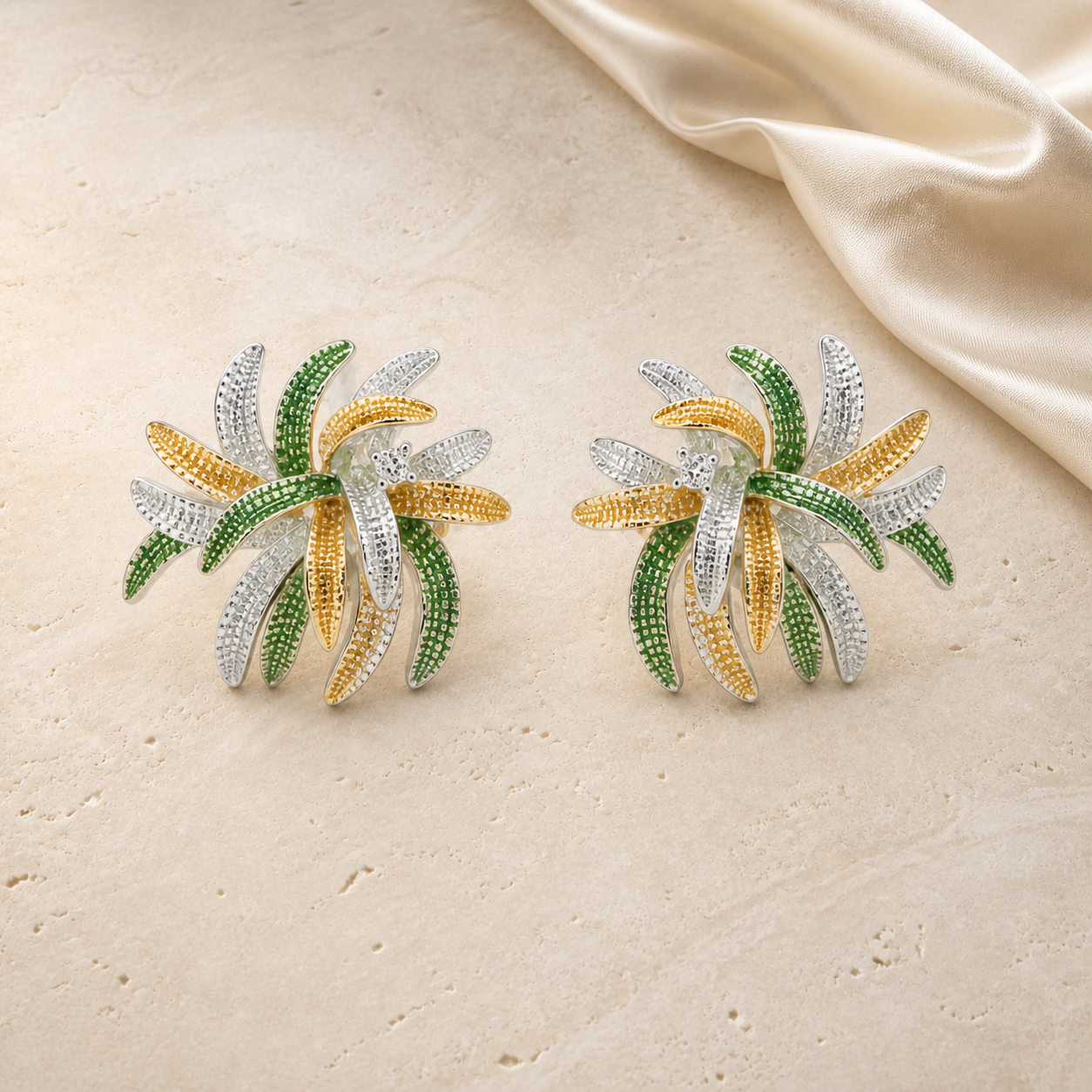Sorrento Earrings in silver gold and green