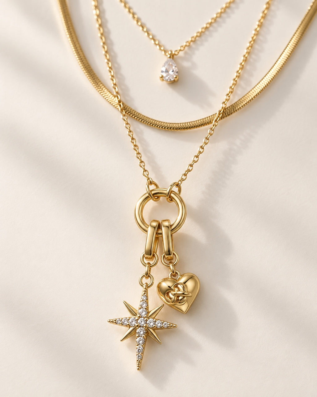Gold Polaris Heart Layered Necklace close-up