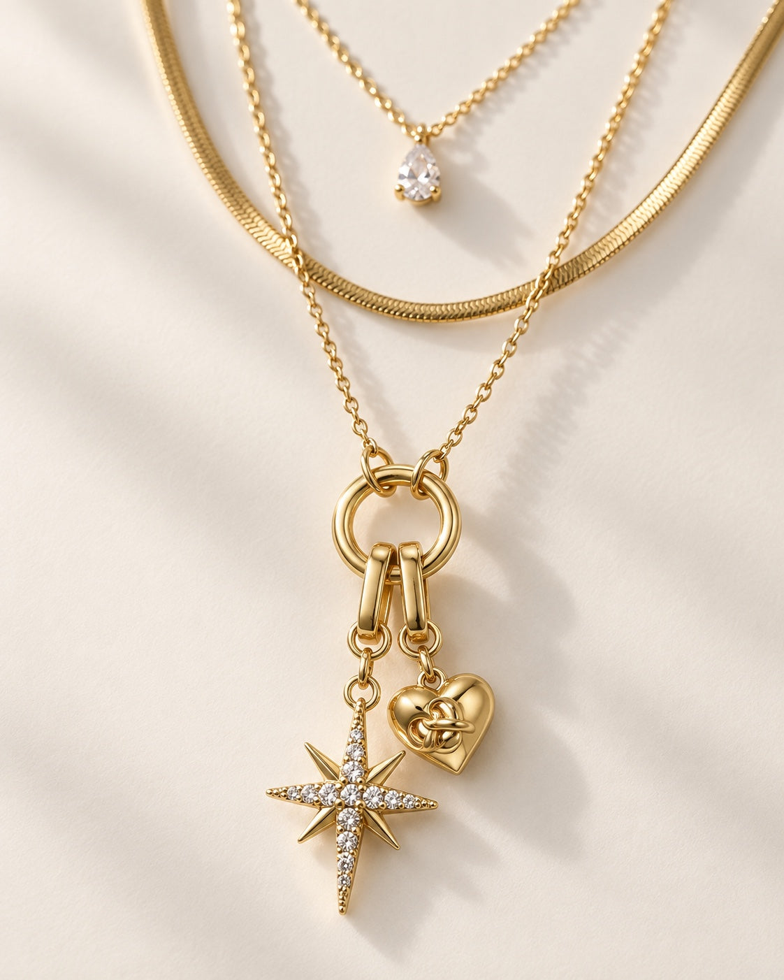 Gold Polaris Heart Layered Necklace close-up