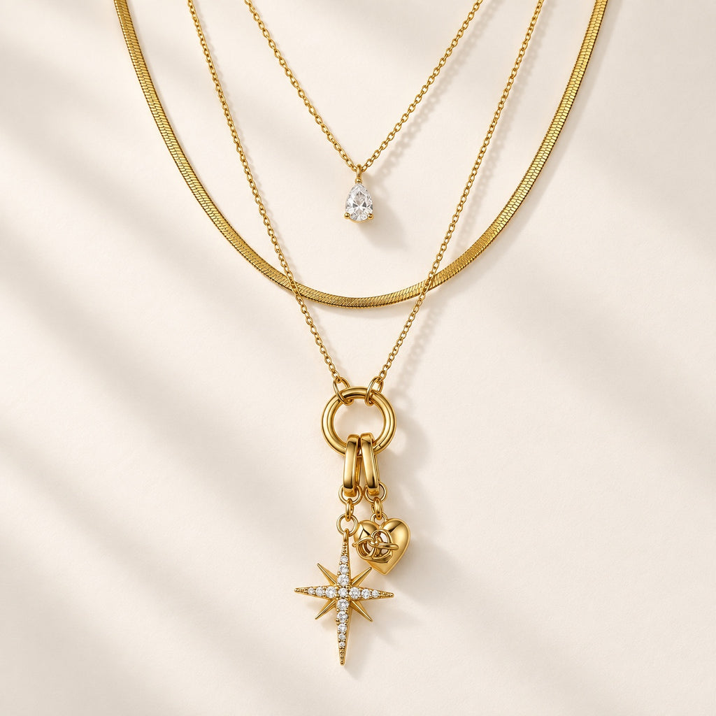 Lyastone Polaris Heart Layered Necklace in gold