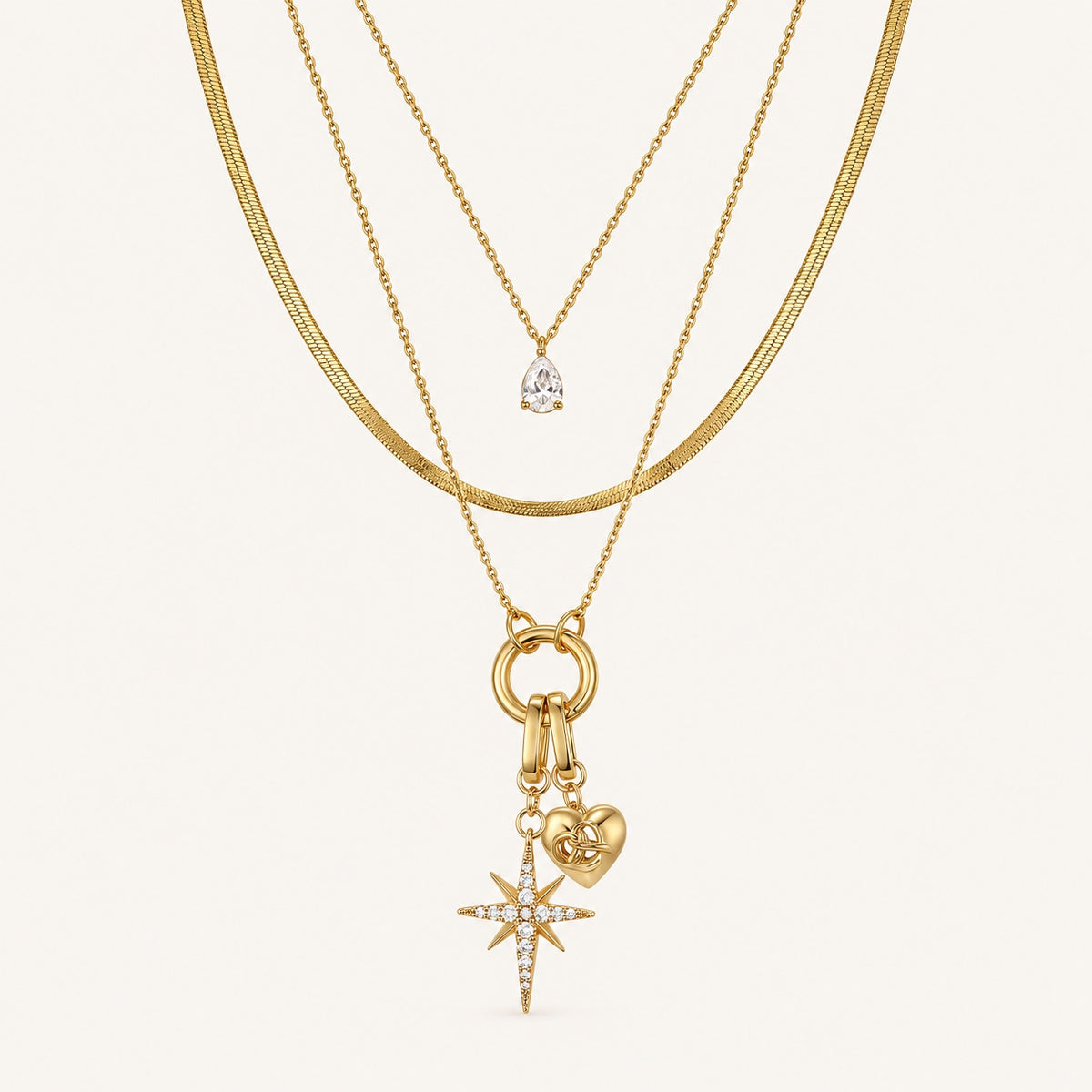 Gold layered necklace with Polaris Heart and cubic zirconia details