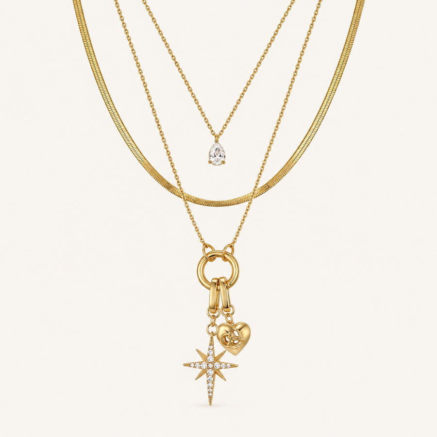 Gold layered necklace with Polaris Heart and cubic zirconia details