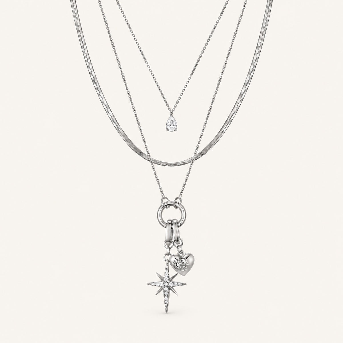 Lyastone Polaris Heart Layered Necklace in silver