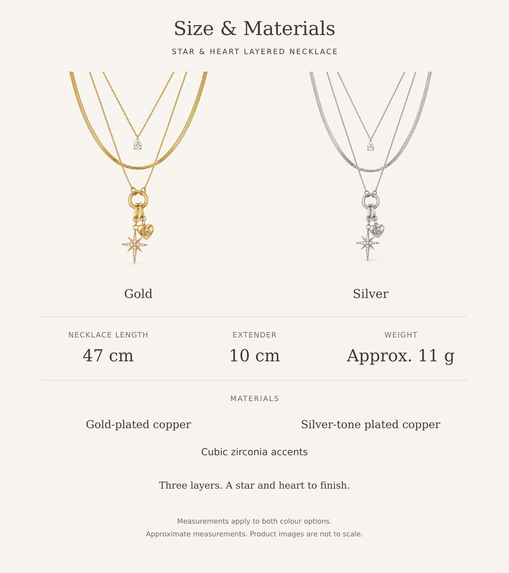 Polaris Heart Layered Necklace size and materials guide