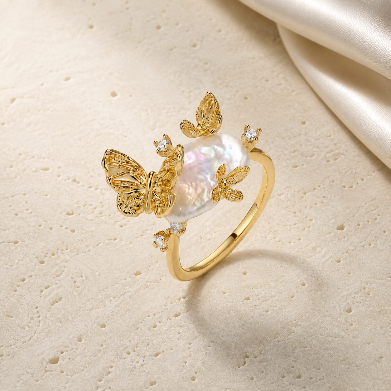 Sunlit Tide Butterfly Pearl Ring – Lyastone Jewellery