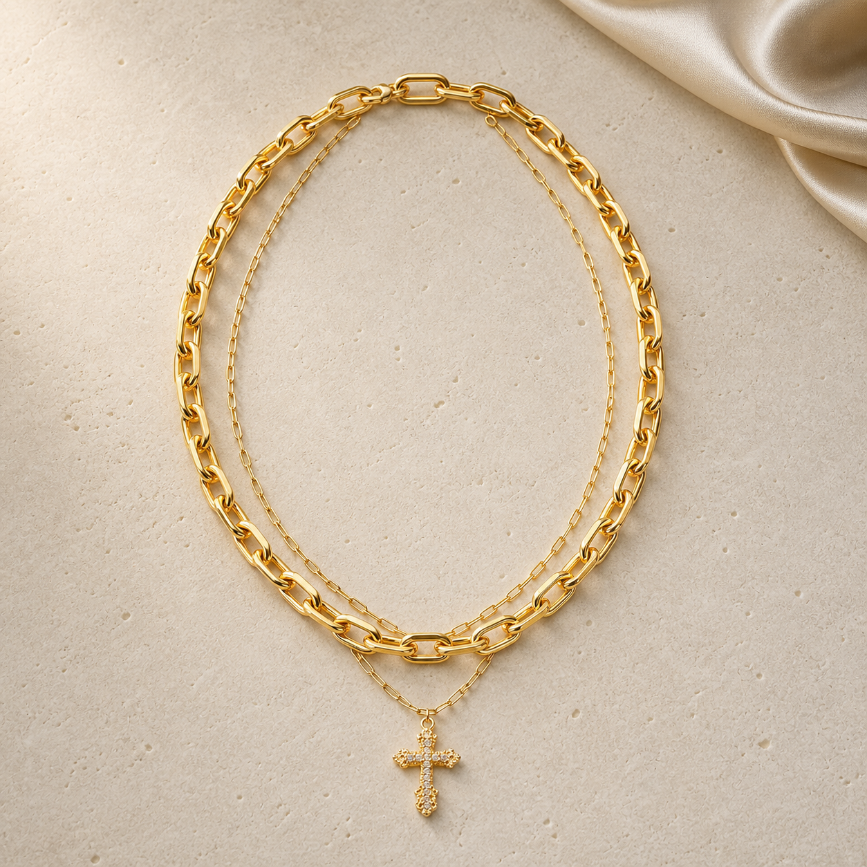 Vintage Relief Cross Layered Necklace – Lyastone Jewellery