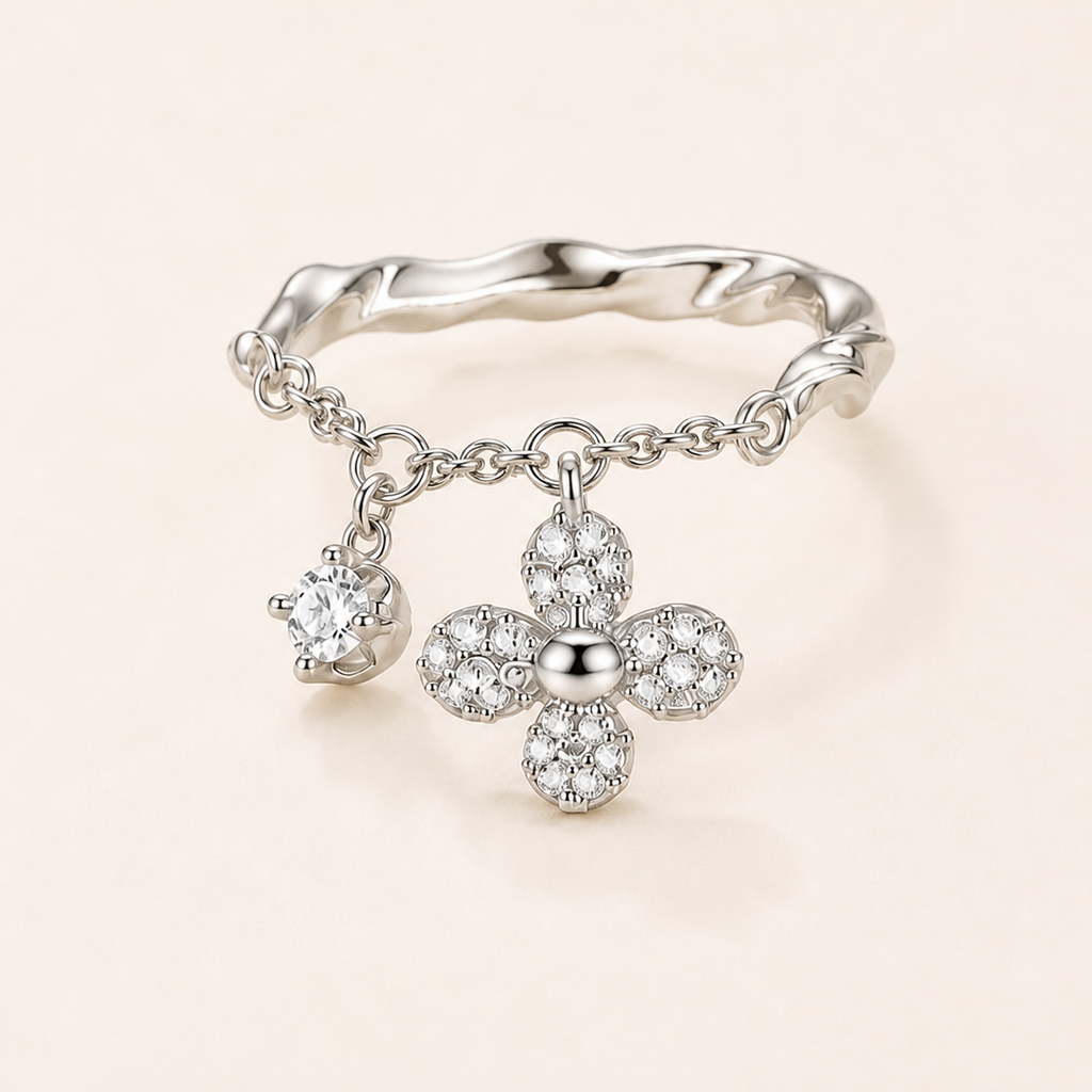 Wild Bloom Chain Bloom Ring silver flower charm ring