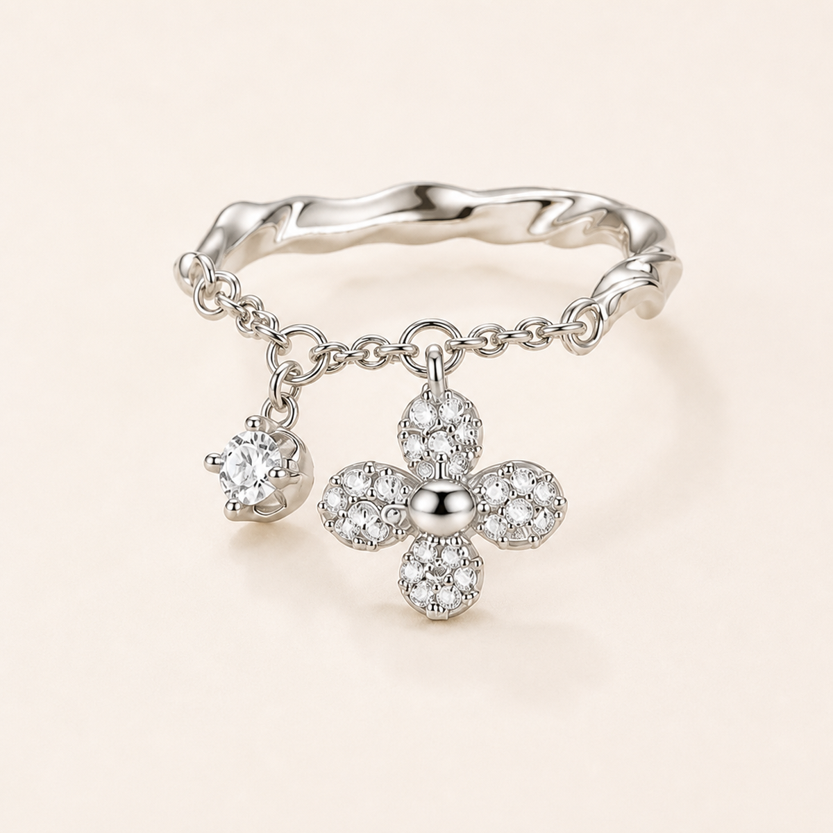 Wild Bloom Chain Bloom Ring silver flower charm ring
