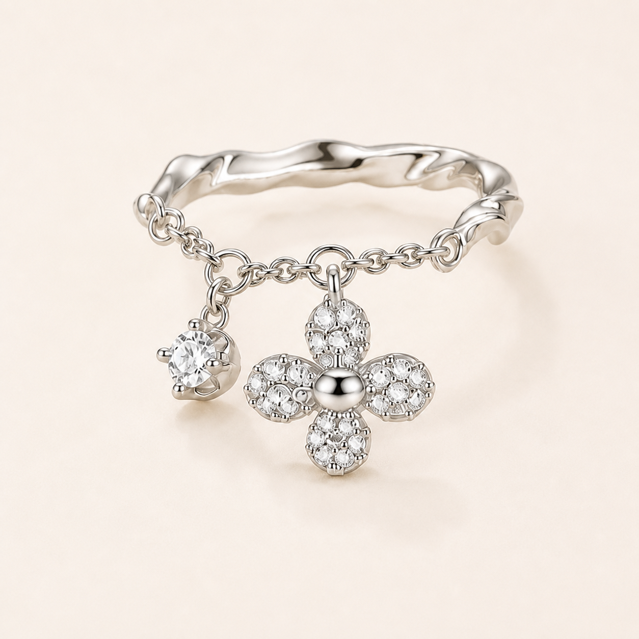 Wild Bloom Chain Bloom Ring silver flower charm ring